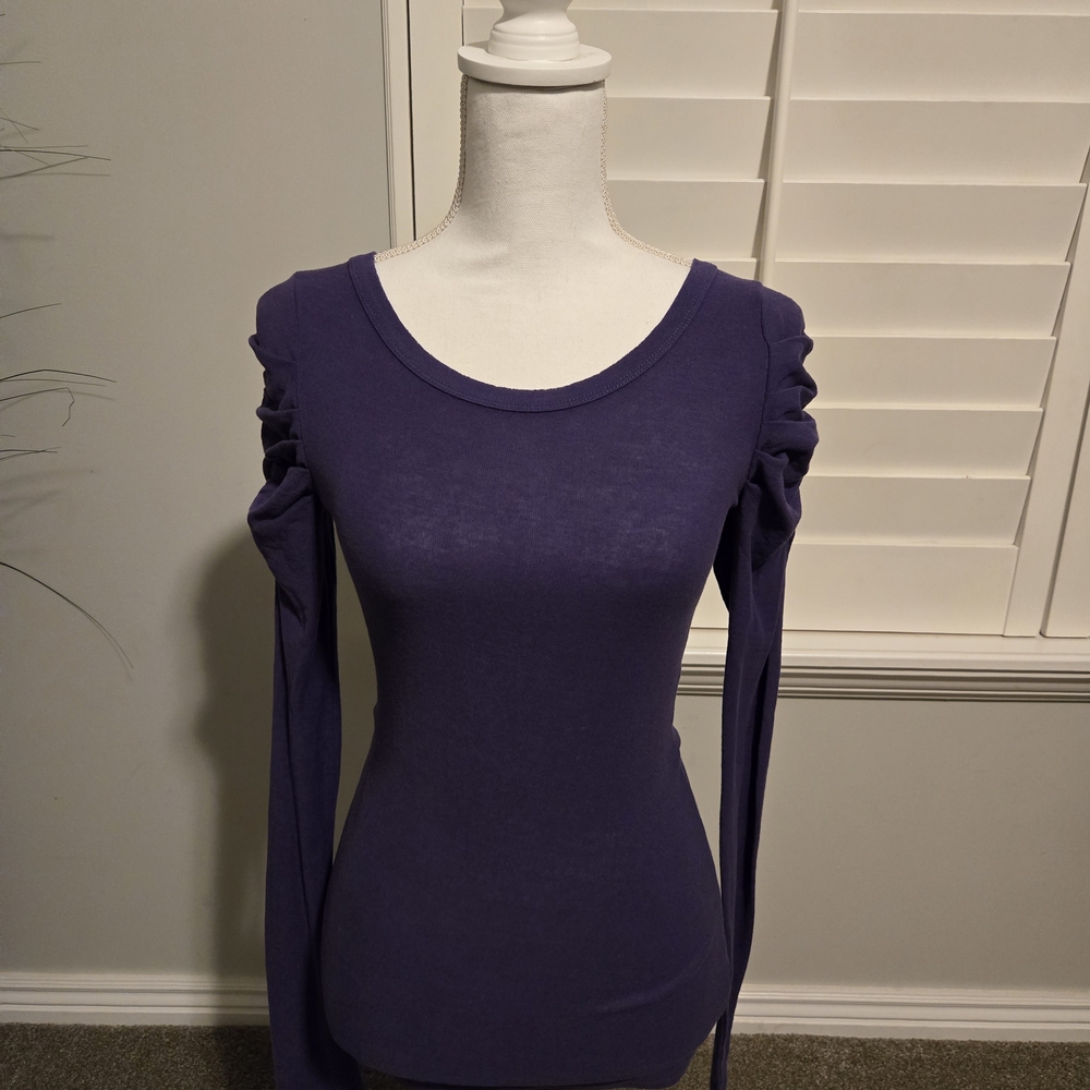 115. Free People Ruched Sleeve Top – Rich Purple | Size S